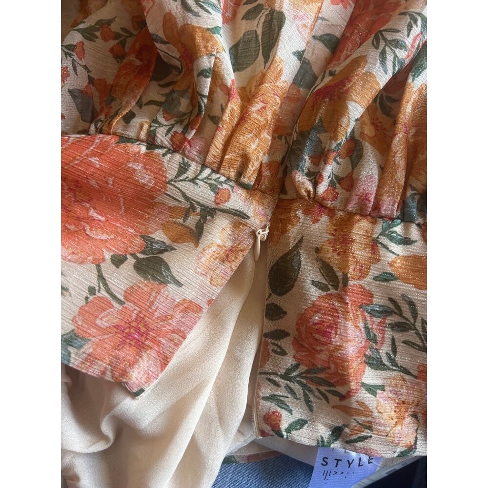 NWT Floral Puff Sleeve Midi Dress Size M Cottagecore Prairie Boho Festival - Picture 7 of 11